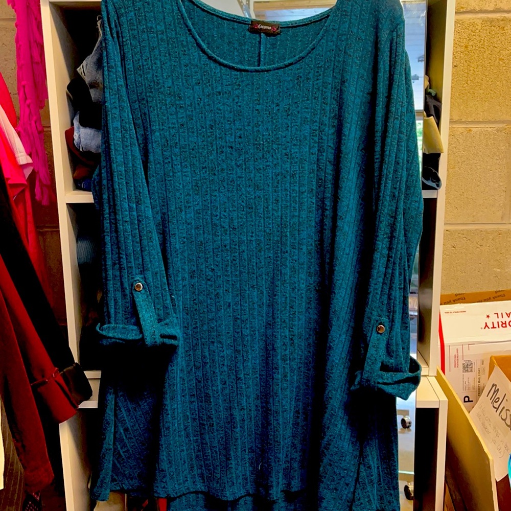COCOMO TEAL BLUE SWEATER TOP SIZE XL